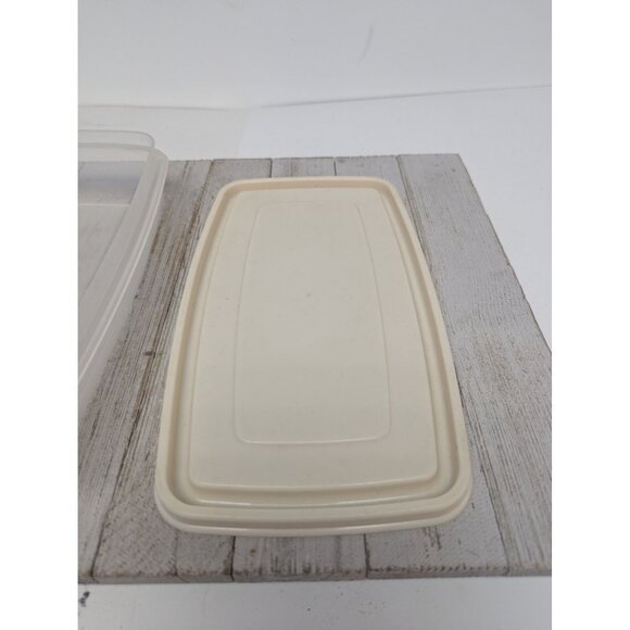 Vtg. Rubbermaid Servin' Saver Rectangle 4 cups #5 Almond Lid B - Picture 5 of 9